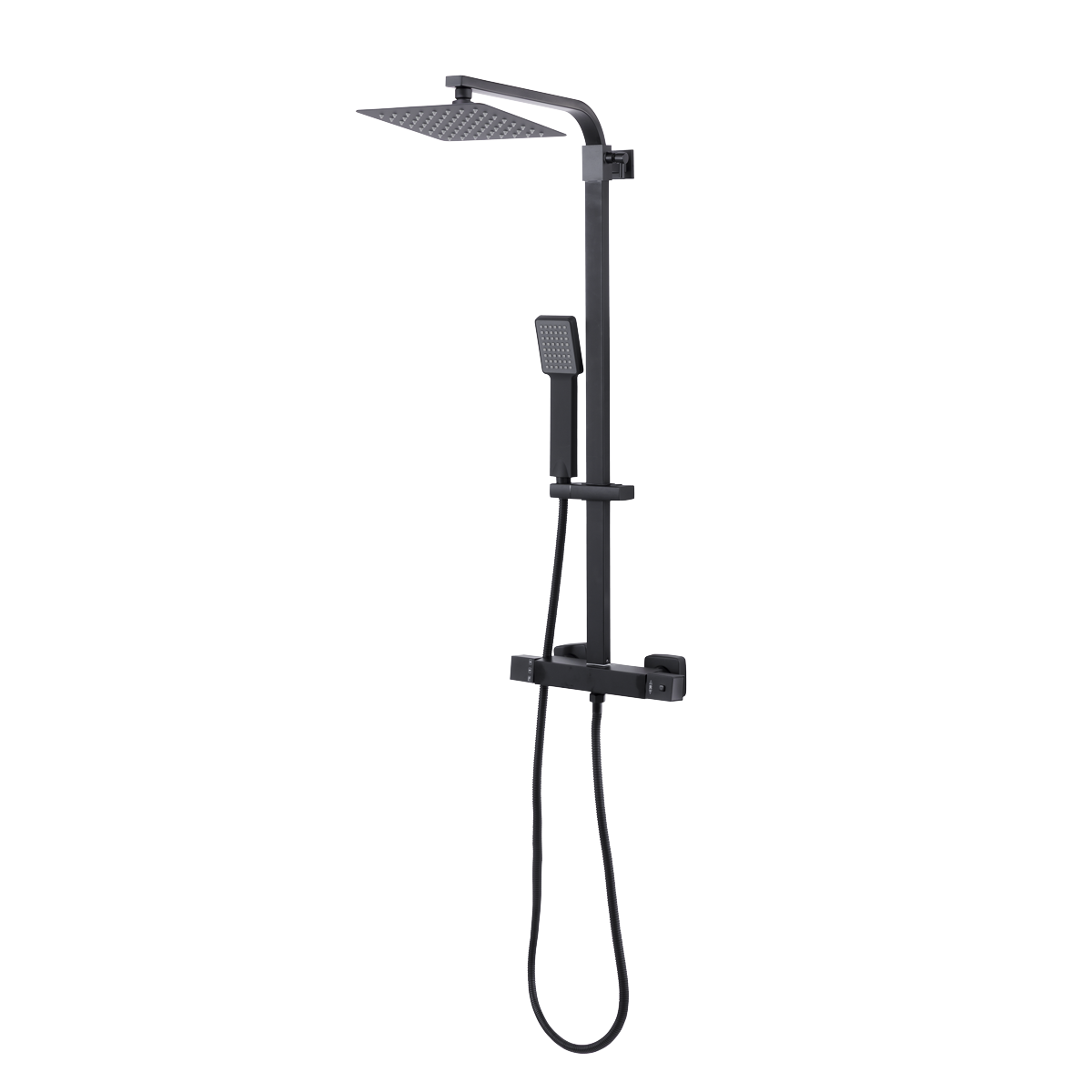 Sealey Thermostatic Shower Mixer Set, 20x20cm Square Head, Adjustable Rail - Black Model No-DH317