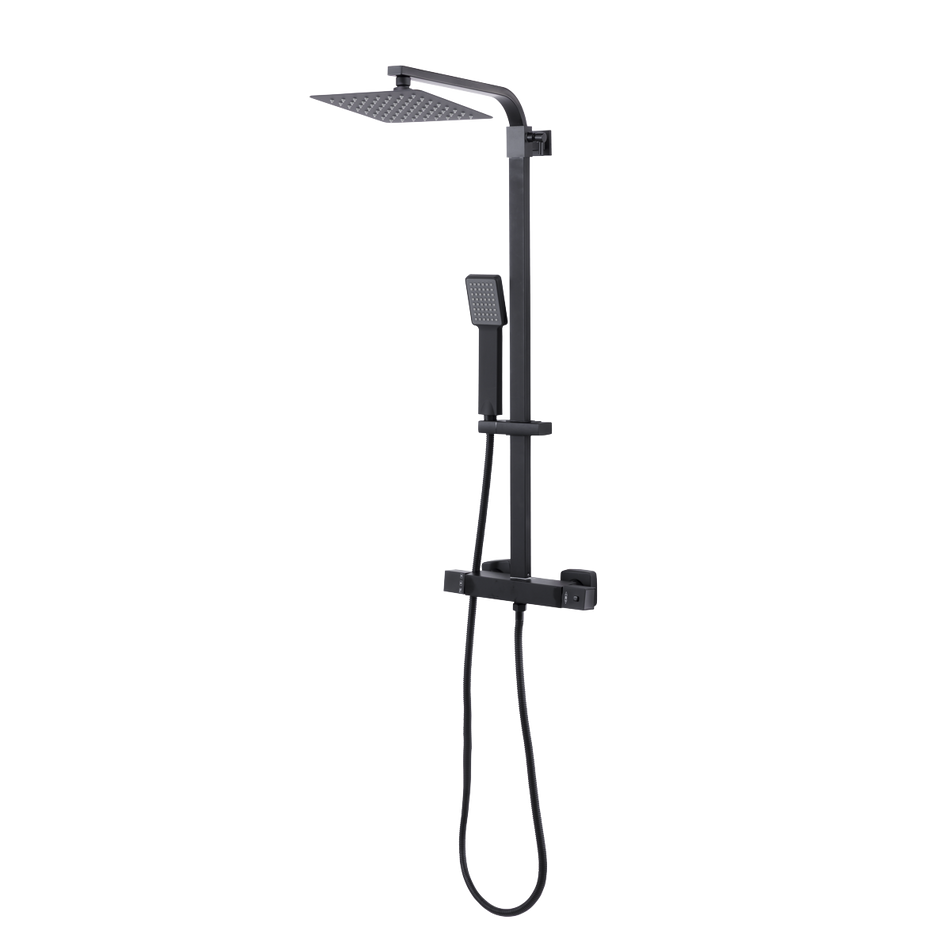Sealey Thermostatic Shower Mixer Set, 20x20cm Square Head, Adjustable Rail - Black Model No-DH317