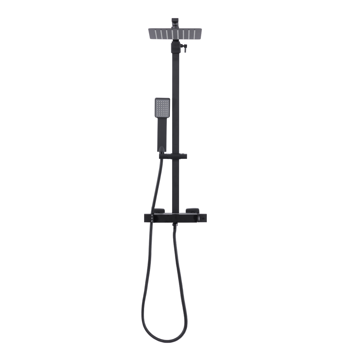 Sealey Thermostatic Shower Mixer Set, 20x20cm Square Head, Adjustable Rail - Black Model No-DH317