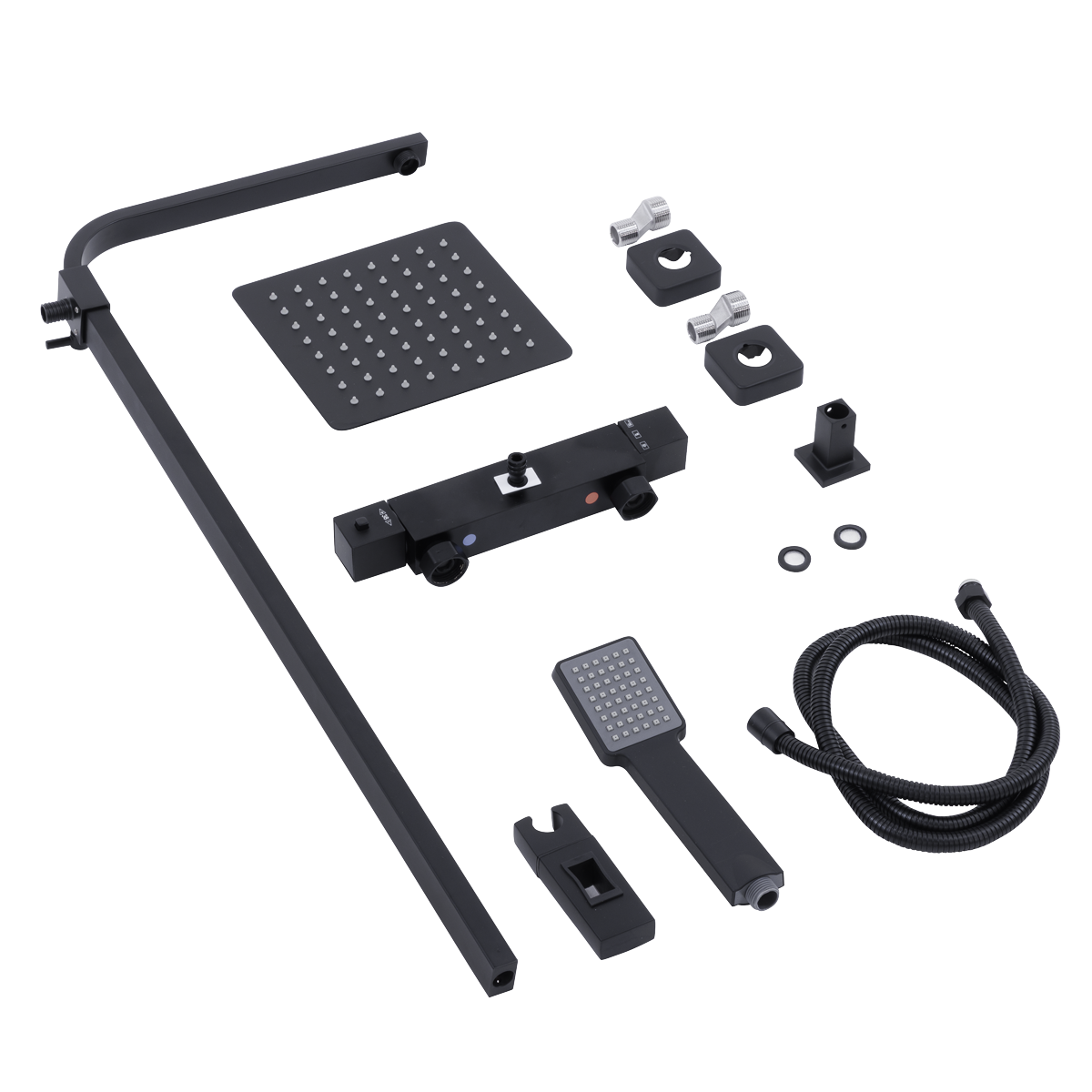 Sealey Thermostatic Shower Mixer Set, 20x20cm Square Head, Adjustable Rail - Black Model No-DH317