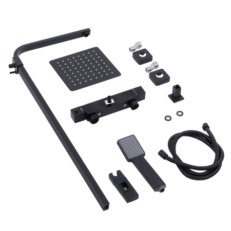 Sealey Thermostatic Shower Mixer Set, 20x20cm Square Head, Adjustable Rail - Black Model No-DH317