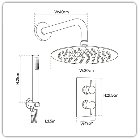 Sealey Concealed Thermostatic Shower Set 20cm Round Head & Hand Shower - Chrome Model No-DH318