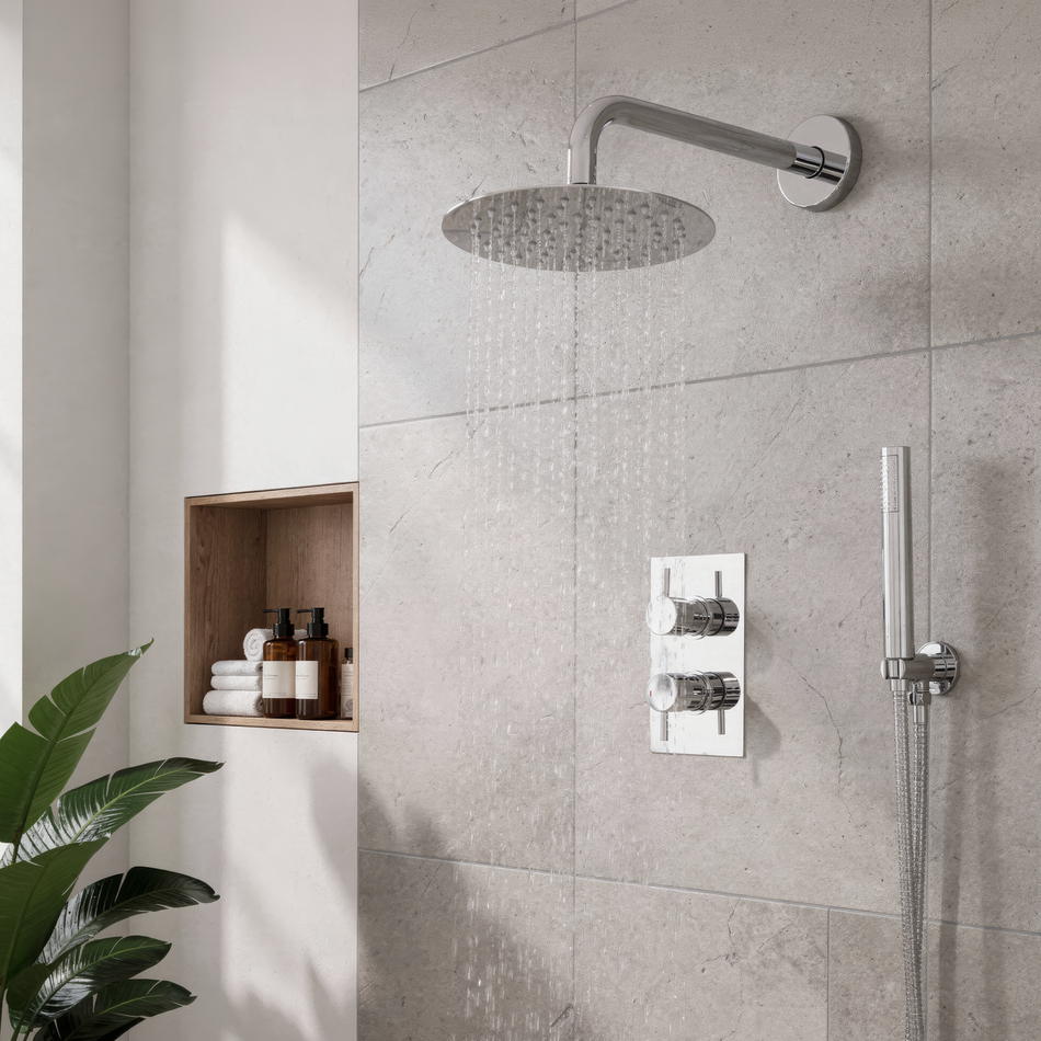 Sealey Concealed Thermostatic Shower Set 20cm Round Head & Hand Shower - Chrome Model No-DH318
