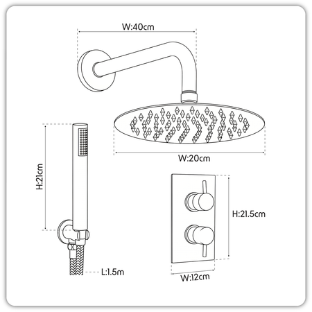 Sealey Concealed Thermostatic Shower Set, 20cm Round Head & Hand Shower - Black Model No-DH319