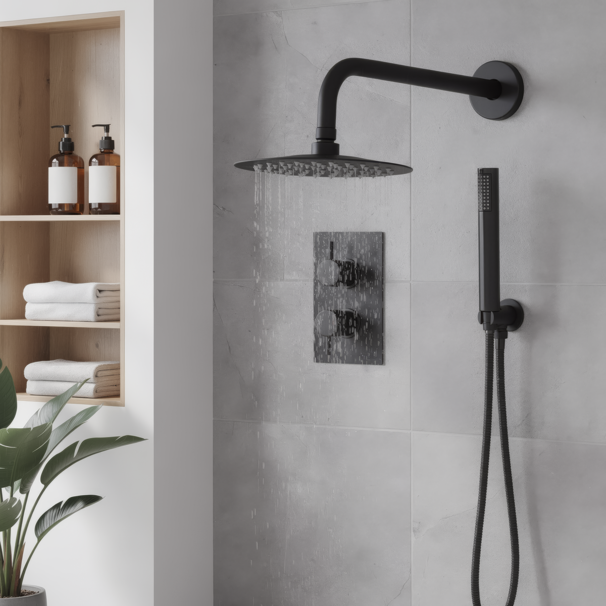 Sealey Concealed Thermostatic Shower Set, 20cm Round Head & Hand Shower - Black Model No-DH319