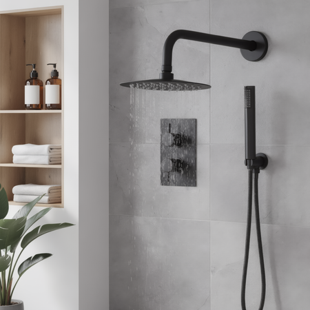 Sealey Concealed Thermostatic Shower Set, 20cm Round Head & Hand Shower - Black Model No-DH319