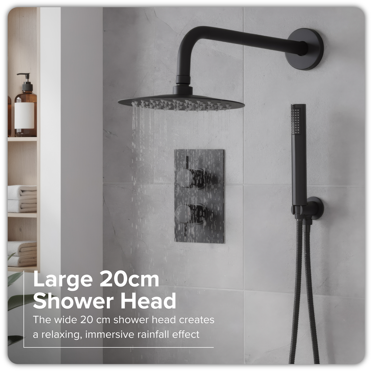 Sealey Concealed Thermostatic Shower Set, 20cm Round Head & Hand Shower - Black Model No-DH319