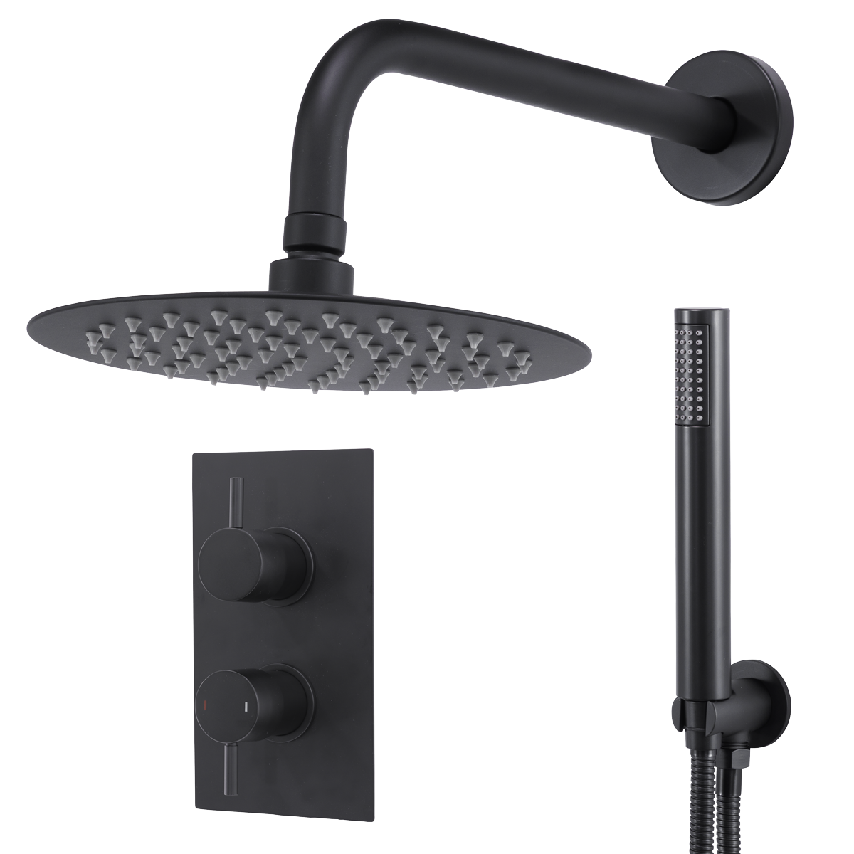 Sealey Concealed Thermostatic Shower Set, 20cm Round Head & Hand Shower - Black Model No-DH319