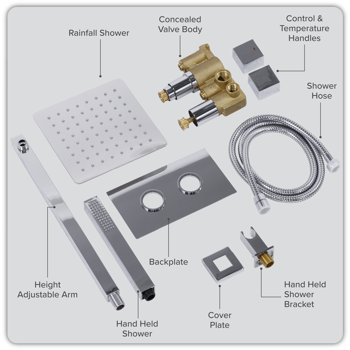 Sealey Concealed Thermostatic Shower Set 20 x 20cm Square Head & Hand Shower - Chrome Model No-DH320