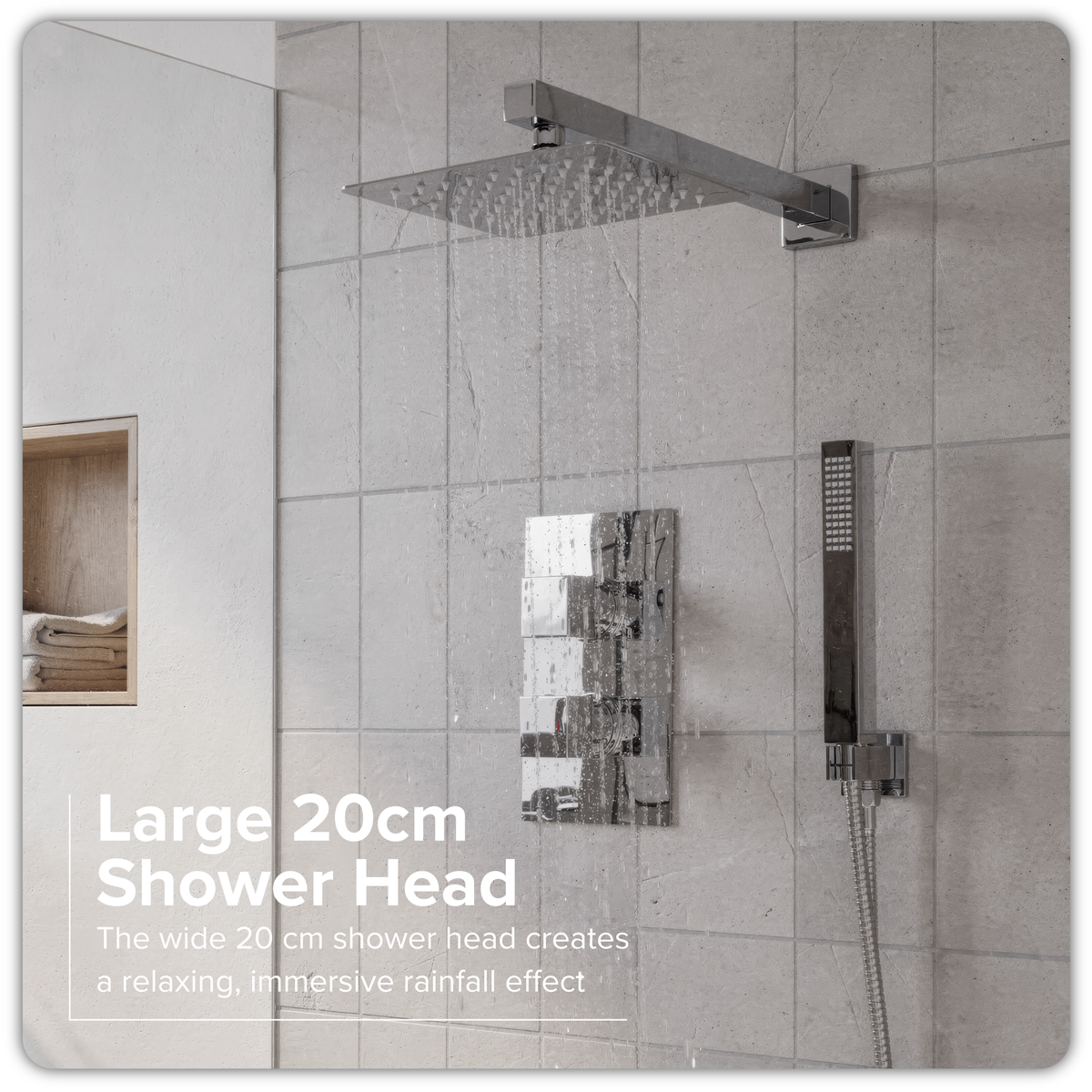 Sealey Concealed Thermostatic Shower Set 20 x 20cm Square Head & Hand Shower - Chrome Model No-DH320