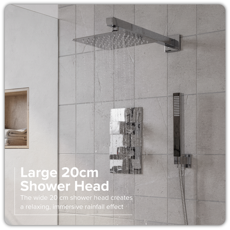 Sealey Concealed Thermostatic Shower Set 20 x 20cm Square Head & Hand Shower - Chrome Model No-DH320