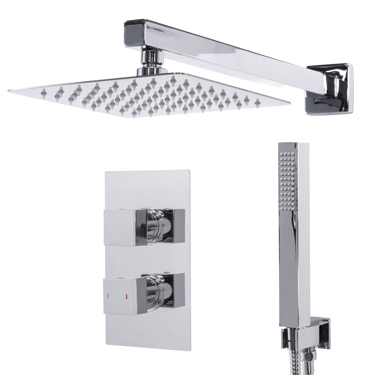 Sealey Concealed Thermostatic Shower Set 20 x 20cm Square Head & Hand Shower - Chrome Model No-DH320