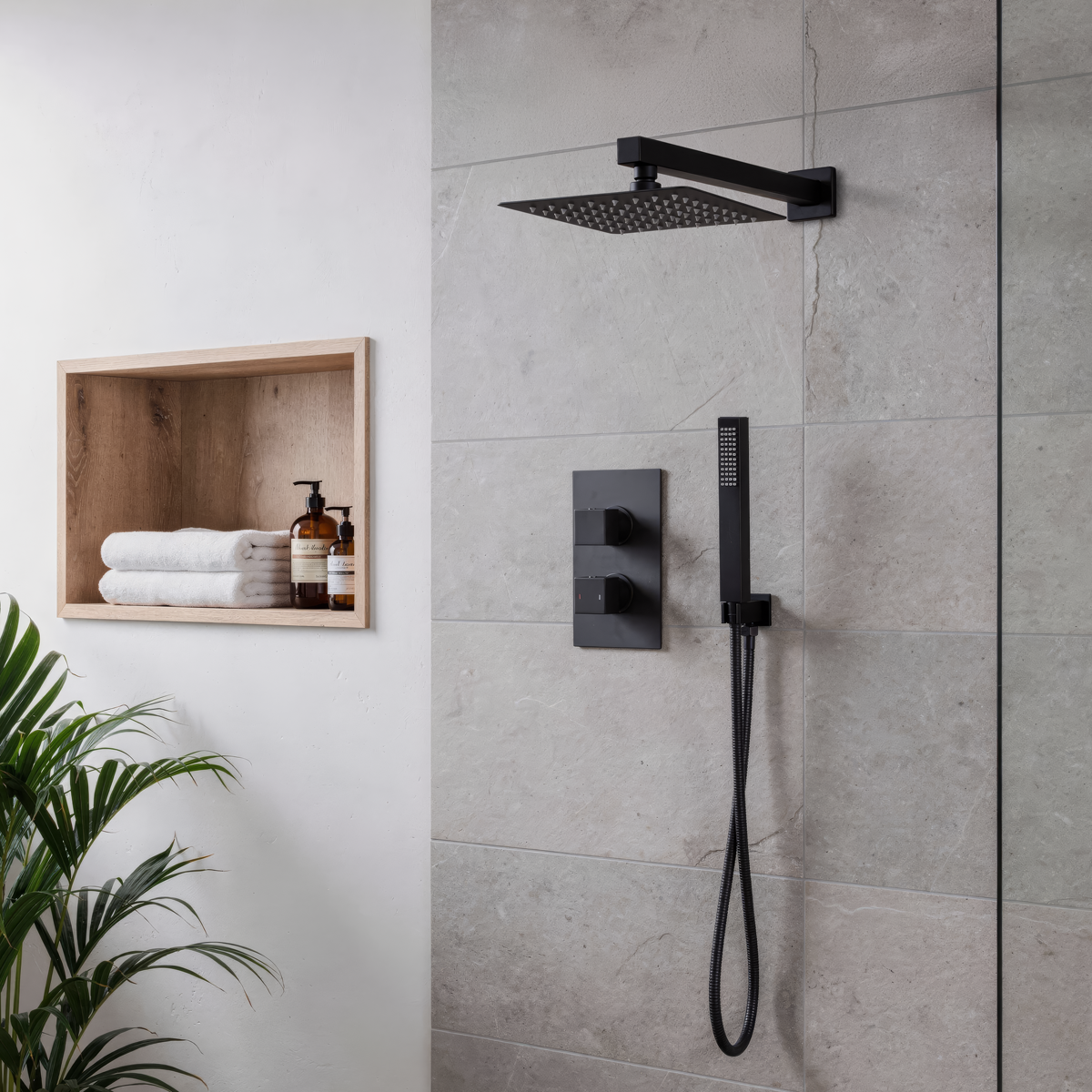 Sealey Concealed Thermostatic Shower Set 20 x 20cm Square Head & Hand Shower - Black Model No-DH321