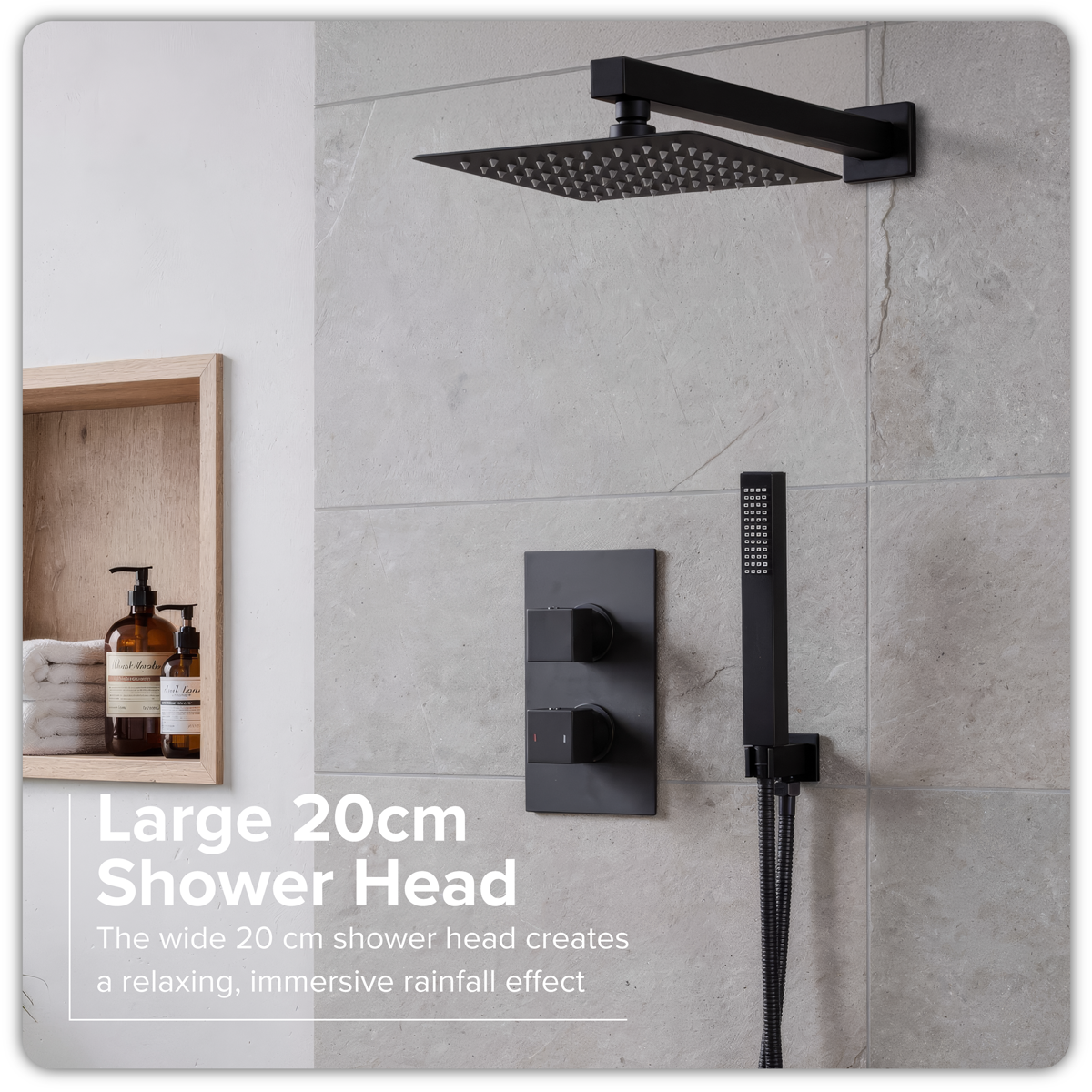 Sealey Concealed Thermostatic Shower Set 20 x 20cm Square Head & Hand Shower - Black Model No-DH321