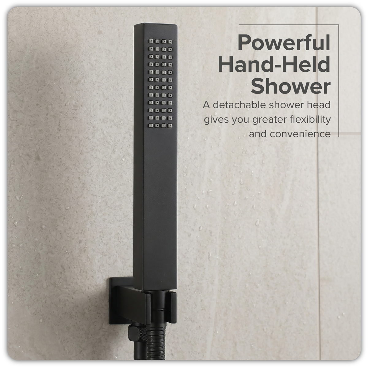 Sealey Concealed Thermostatic Shower Set 20 x 20cm Square Head & Hand Shower - Black Model No-DH321
