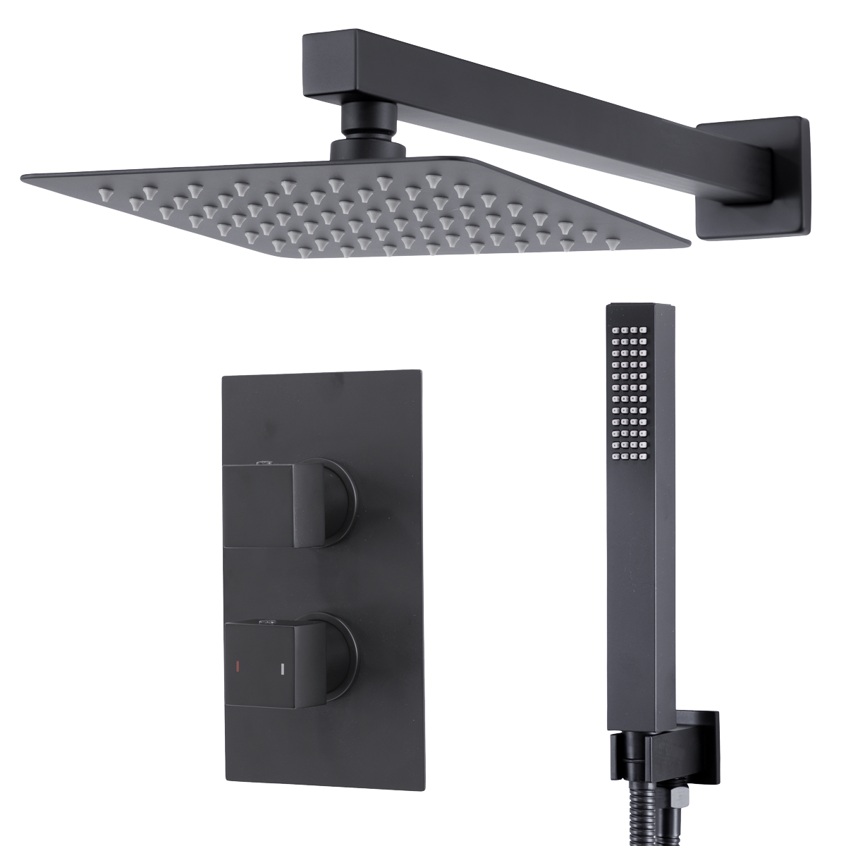 Sealey Concealed Thermostatic Shower Set 20 x 20cm Square Head & Hand Shower - Black Model No-DH321