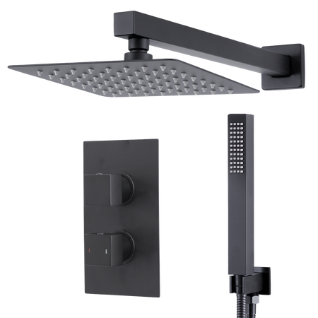 Sealey Concealed Thermostatic Shower Set 20 x 20cm Square Head & Hand Shower - Black Model No-DH321
