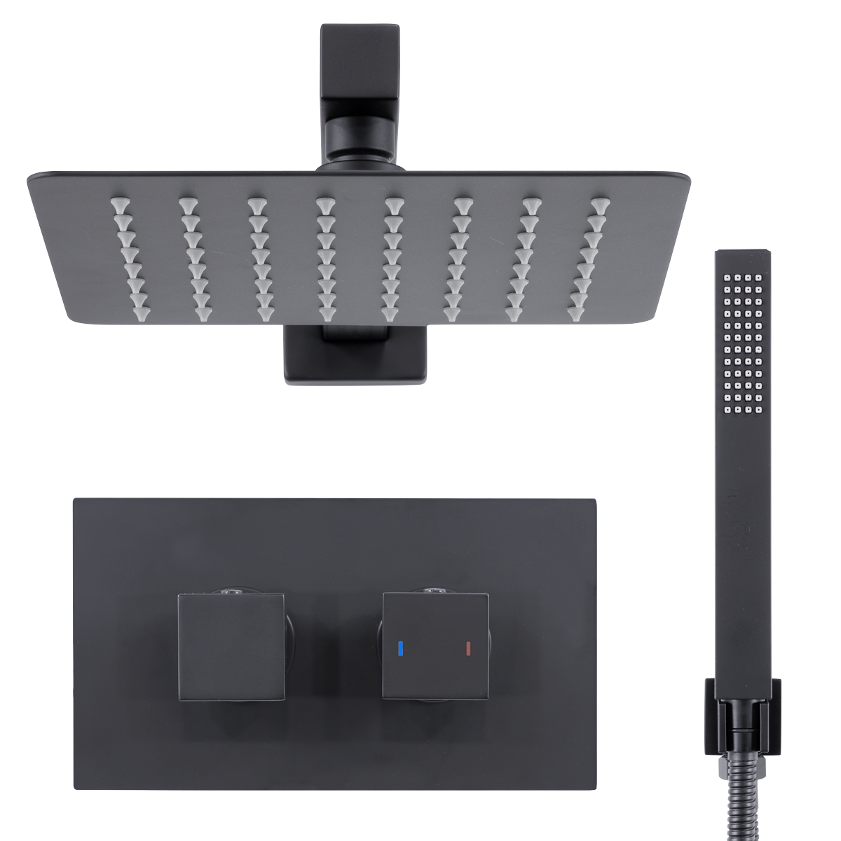 Sealey Concealed Thermostatic Shower Set 20 x 20cm Square Head & Hand Shower - Black Model No-DH321