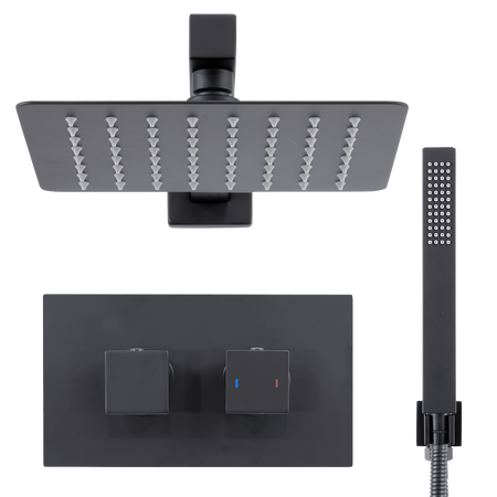 Sealey Concealed Thermostatic Shower Set 20 x 20cm Square Head & Hand Shower - Black Model No-DH321