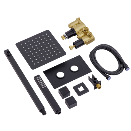 Sealey Concealed Thermostatic Shower Set 20 x 20cm Square Head & Hand Shower - Black Model No-DH321