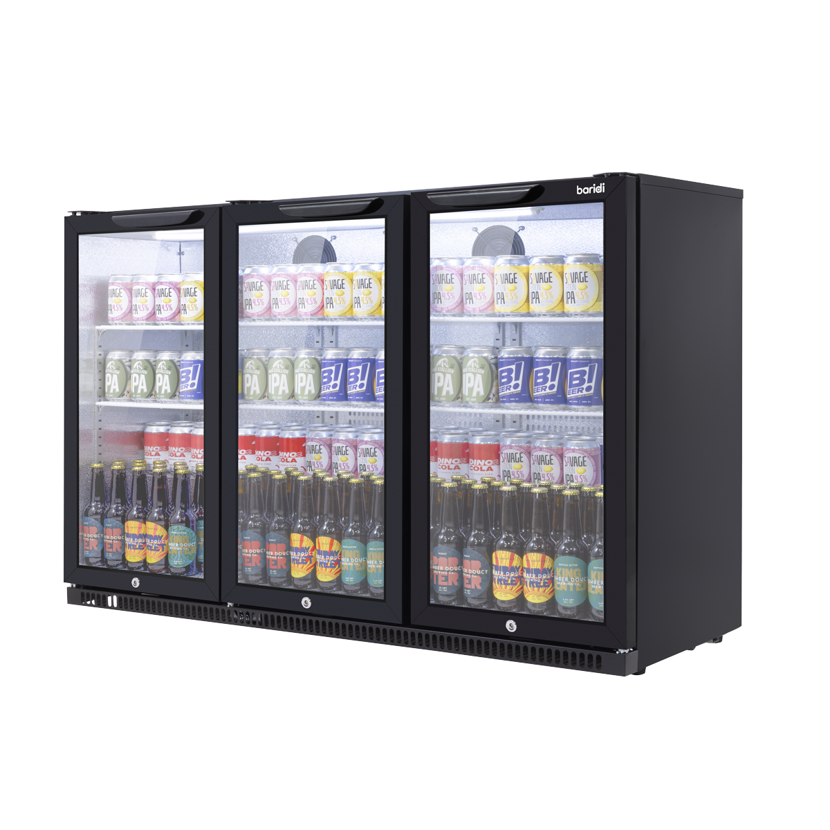 Sealey Baridi Back Bar Drinks Fridge/Cooler with Triple Hinged Door & Security Lock 307L - Black Model No-DH336