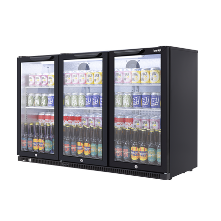 Sealey Baridi Back Bar Drinks Fridge/Cooler with Triple Hinged Door & Security Lock 307L - Black Model No-DH336