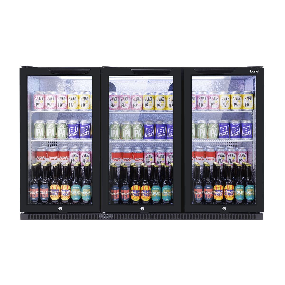 Sealey Baridi Back Bar Drinks Fridge/Cooler with Triple Hinged Door & Security Lock 307L - Black Model No-DH336