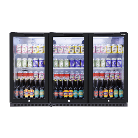 Sealey Baridi Back Bar Drinks Fridge/Cooler with Triple Hinged Door & Security Lock 307L - Black Model No-DH336
