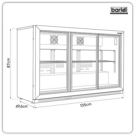 Sealey Baridi Back Bar Drinks Fridge/Cooler with Triple Sliding Door & Security Lock 307L - Black Model No-DH337