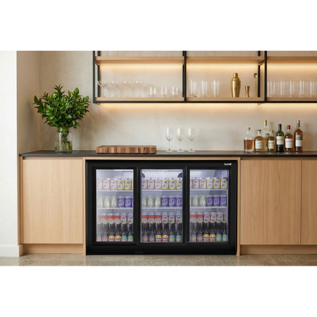 Sealey Baridi Back Bar Drinks Fridge/Cooler with Triple Sliding Door & Security Lock 307L - Black Model No-DH337
