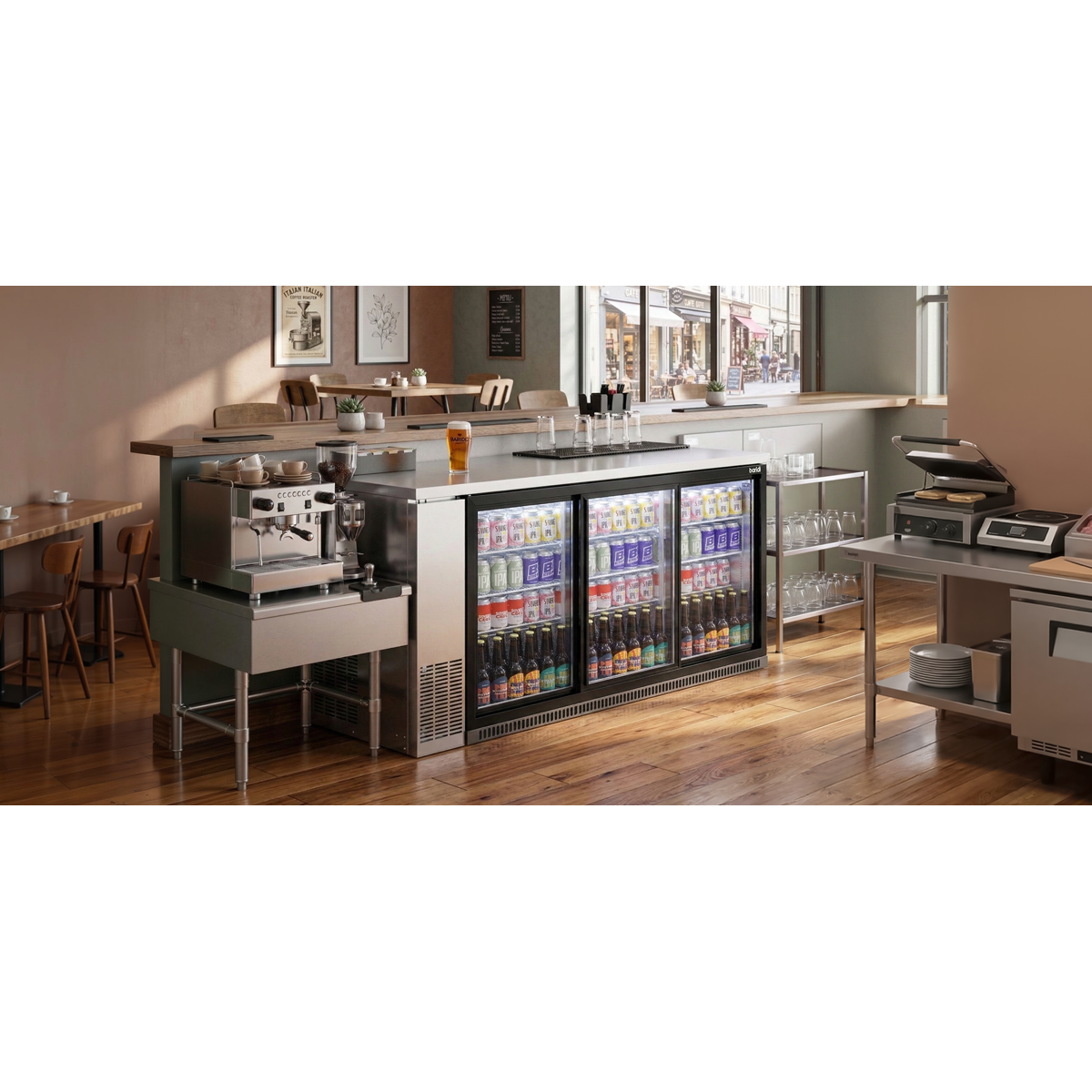 Sealey Baridi Back Bar Drinks Fridge/Cooler with Triple Sliding Door & Security Lock 307L - Black Model No-DH337