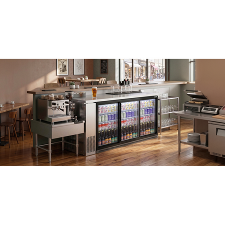 Sealey Baridi Back Bar Drinks Fridge/Cooler with Triple Sliding Door & Security Lock 307L - Black Model No-DH337