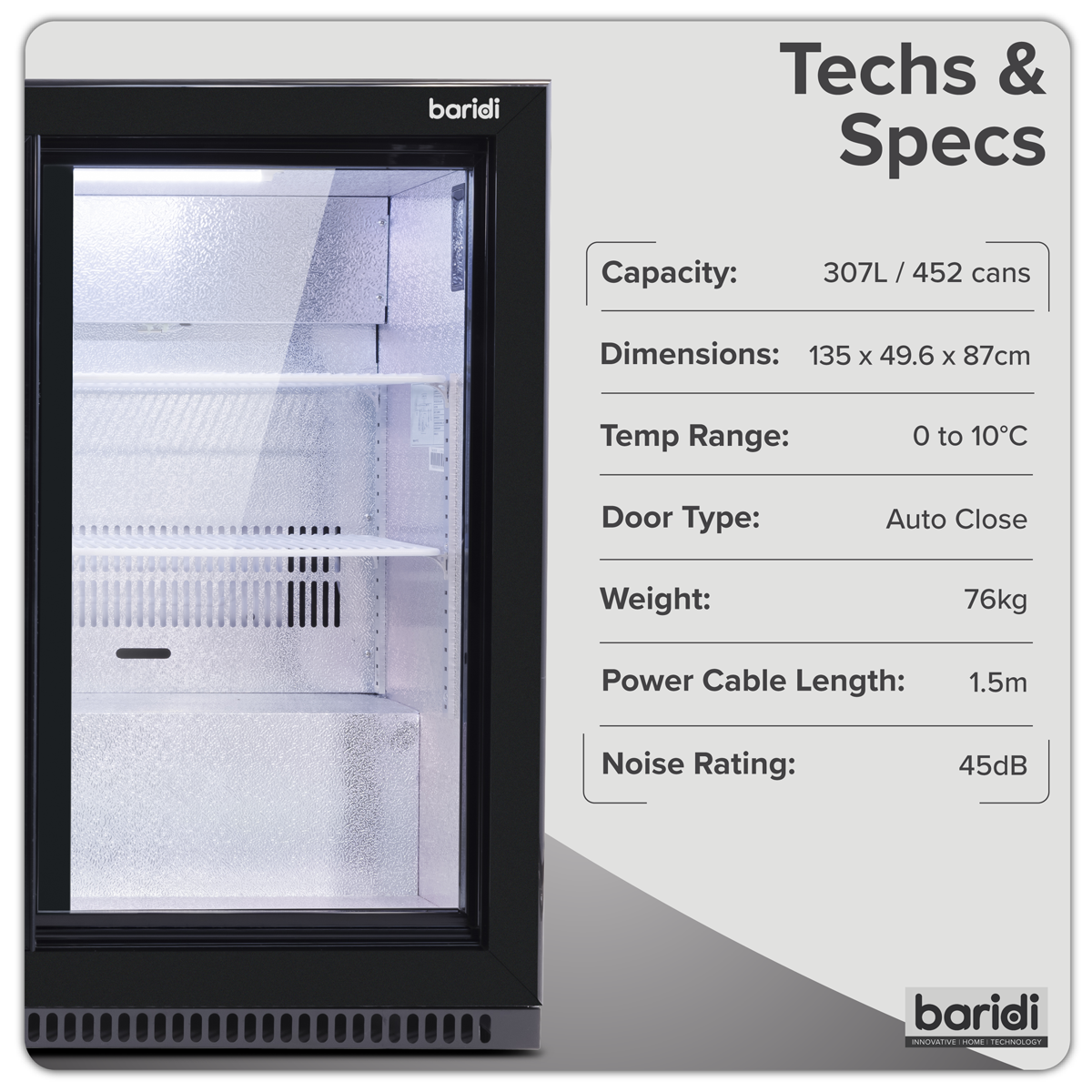 Sealey Baridi Back Bar Drinks Fridge/Cooler with Triple Sliding Door & Security Lock 307L - Black Model No-DH337