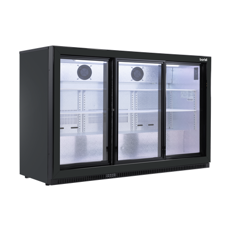 Sealey Baridi Back Bar Drinks Fridge/Cooler with Triple Sliding Door & Security Lock 307L - Black Model No-DH337