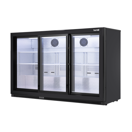 Sealey Baridi Back Bar Drinks Fridge/Cooler with Triple Sliding Door & Security Lock 307L - Black Model No-DH337