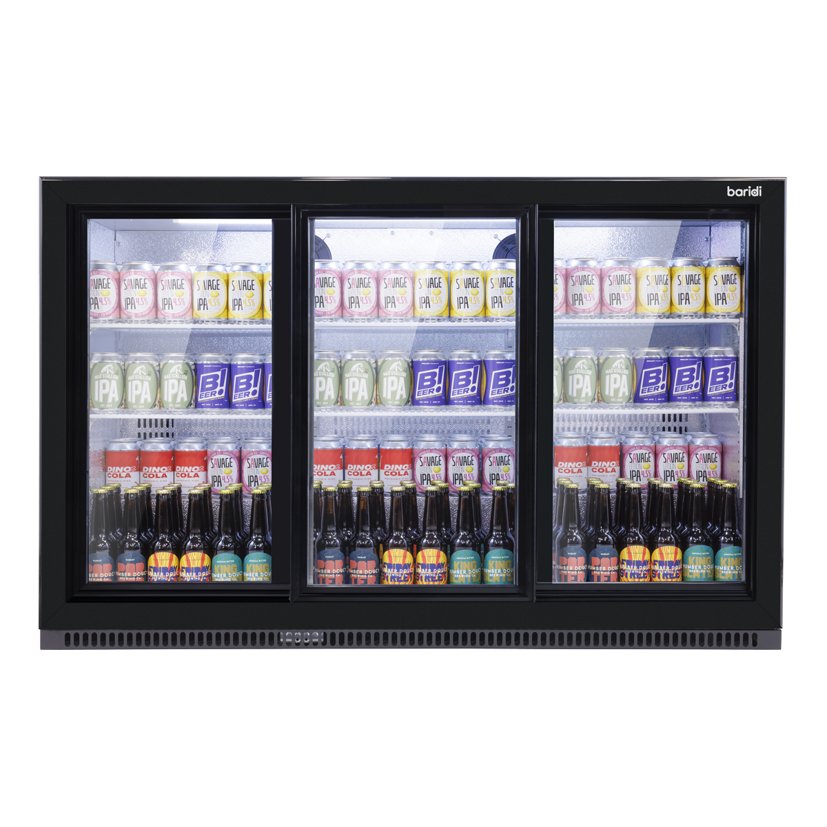 Sealey Baridi Back Bar Drinks Fridge/Cooler with Triple Sliding Door & Security Lock 307L - Black Model No-DH337