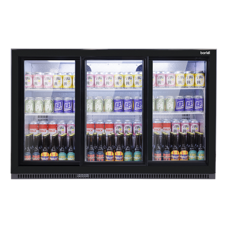 Sealey Baridi Back Bar Drinks Fridge/Cooler with Triple Sliding Door & Security Lock 307L - Black Model No-DH337