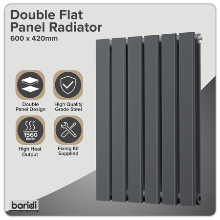 Sealey Baridi Horizontal Radiator Contemporary Double Flat Panel Design 420 x 600mm – Anthracite Model No-DH338