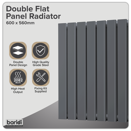 Sealey Baridi Horizontal Radiator Contemporary Double Flat Panel Design 600 x 560mm – Anthracite Model No-DH339