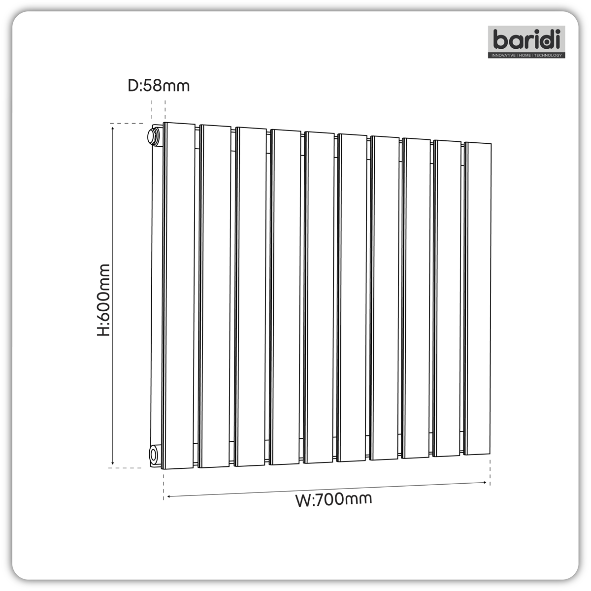 Sealey Baridi Horizontal Radiator Contemporary Double Flat Panel Design 600 x 700mm – Anthracite Model No-DH340
