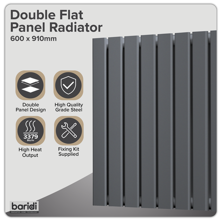 Sealey Baridi Horizontal Radiator Contemporary Double Flat Panel Design 600 x 910mm – Anthracite Model No-DH341
