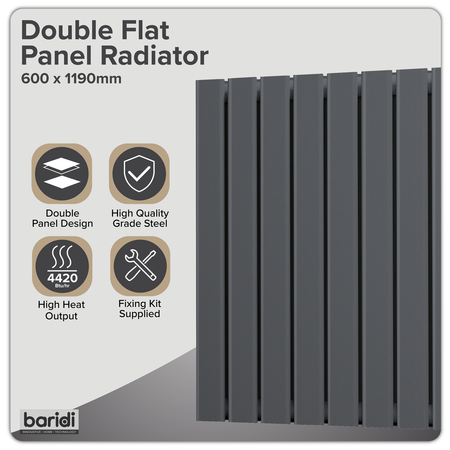 Sealey Baridi Horizontal Radiator Contemporary Double Flat Panel Design 600 x 1190mm – Anthracite Model No-DH342