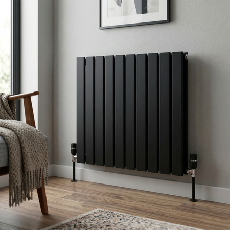 Sealey Baridi Horizontal Radiator Contemporary Double Flat Panel Design 600 x 700mm – Black Model No-DH345