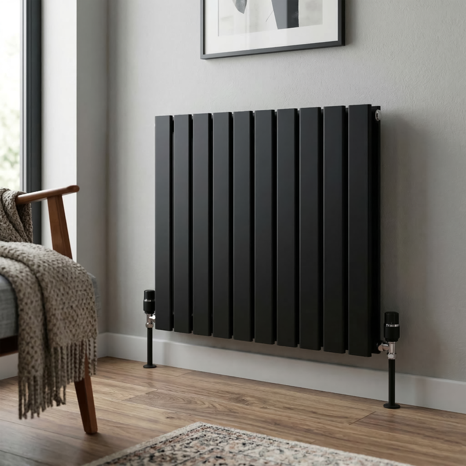 Sealey Baridi Horizontal Radiator Contemporary Double Flat Panel Design 600 x 700mm – Black Model No-DH345