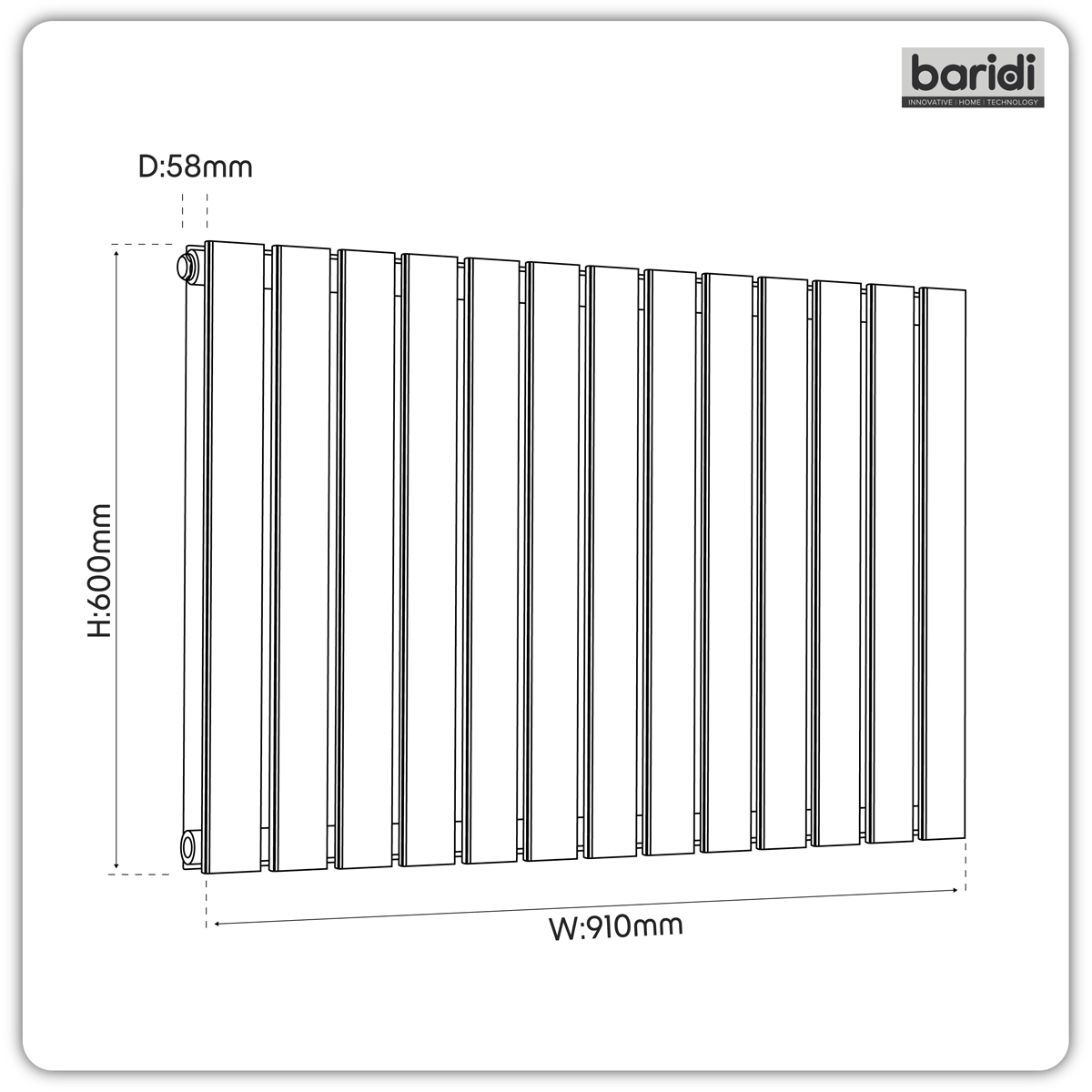 Sealey Baridi Horizontal Radiator Contemporary Double Flat Panel Design 600 x 910mm – Black Model No-DH346