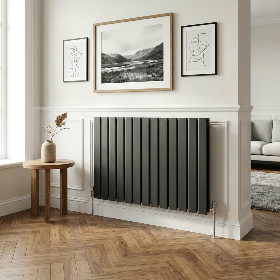 Sealey Baridi Horizontal Radiator Contemporary Double Flat Panel Design 600 x 910mm – Black Model No-DH346