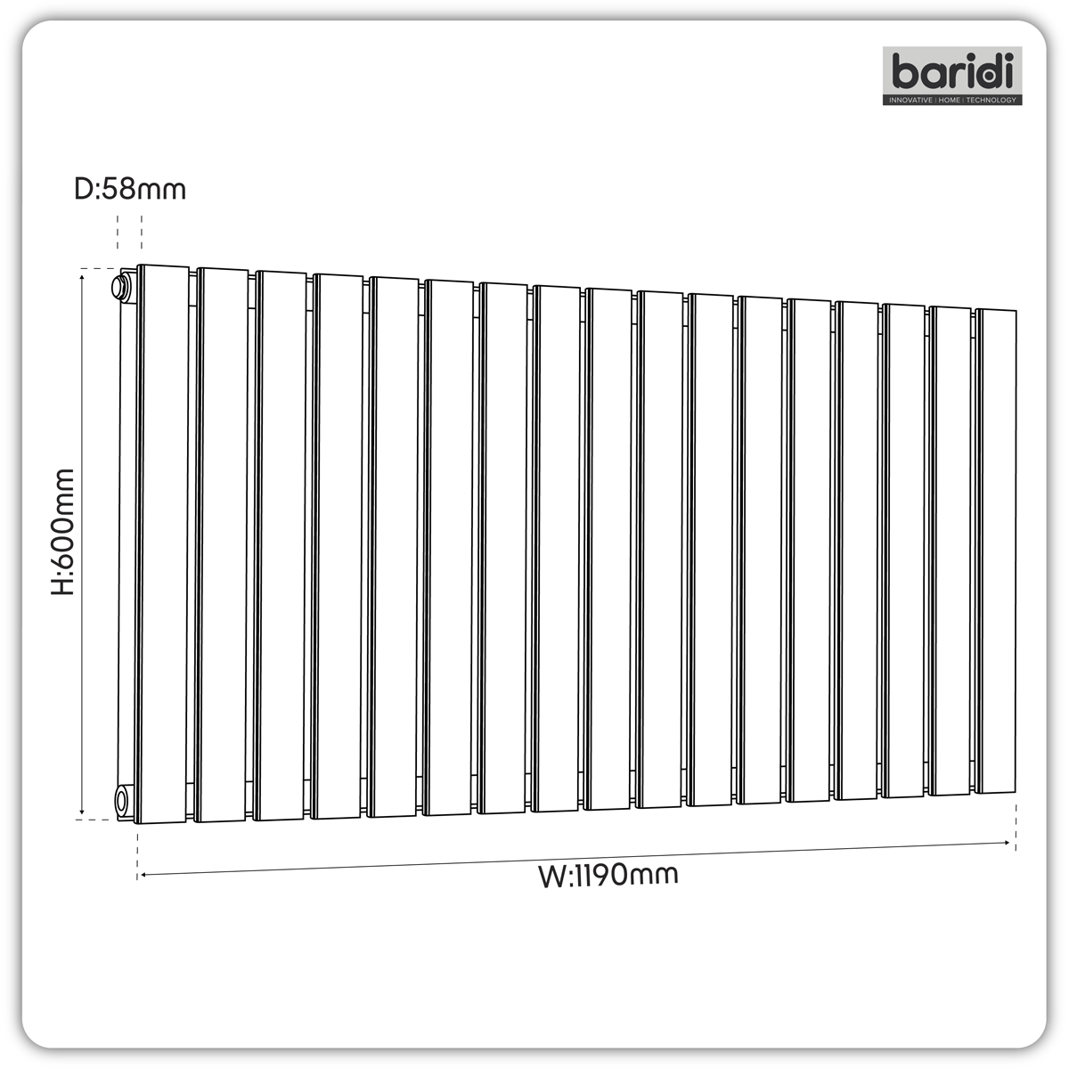 Sealey Baridi Horizontal Radiator Contemporary Double Flat Panel Design 600 x 1190mm – Black Model No-DH347