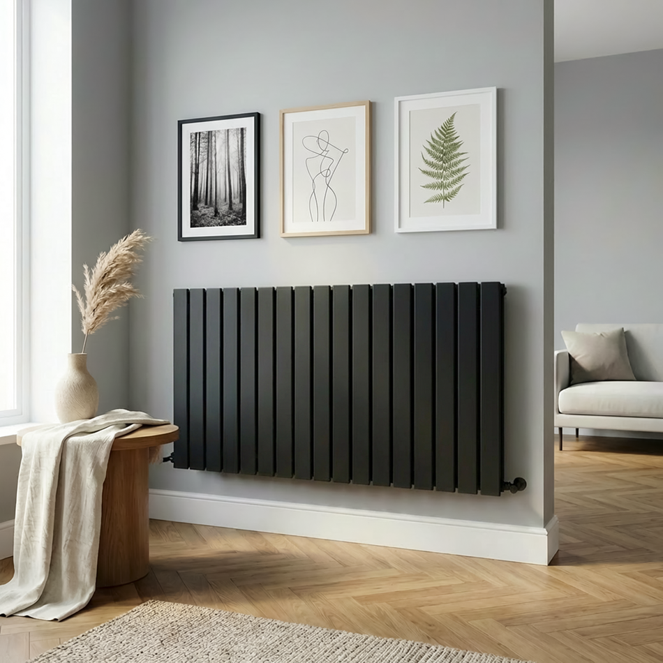 Sealey Baridi Horizontal Radiator Contemporary Double Flat Panel Design 600 x 1190mm – Black Model No-DH347