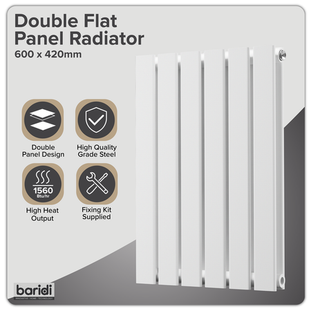 Sealey Baridi Horizontal Radiator Contemporary Double Flat Panel Design 600 x 420mm – White Model No-DH348