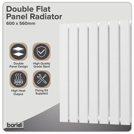 Sealey Baridi Horizontal Radiator Contemporary Double Flat Panel Design 600 x 560mm – White Model No-DH349